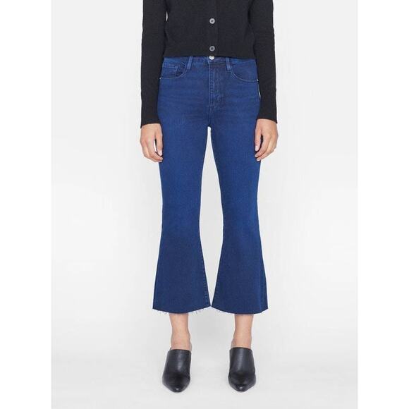 FRAME Le Crop Flare Raw After High Rise Cropped Button Fly Jeans Fiona 26 US 2 - Picture 1 of 7